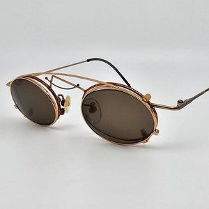 Casanova Gold Red Black Vintage Eyeglasses w/ Clip-on Sunglasses Italy 42-16-120